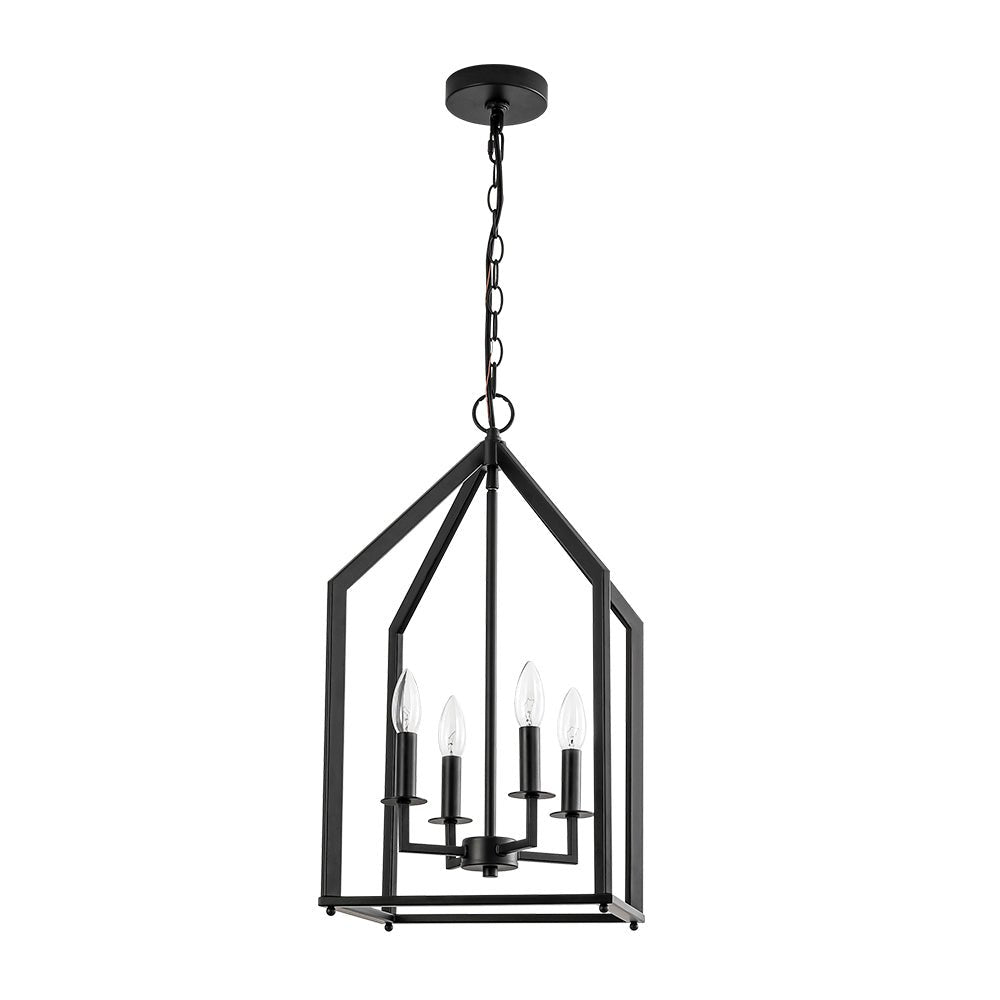 Gloruvix Farmhouse Candle Style Black Metal Lantern Pendant Light