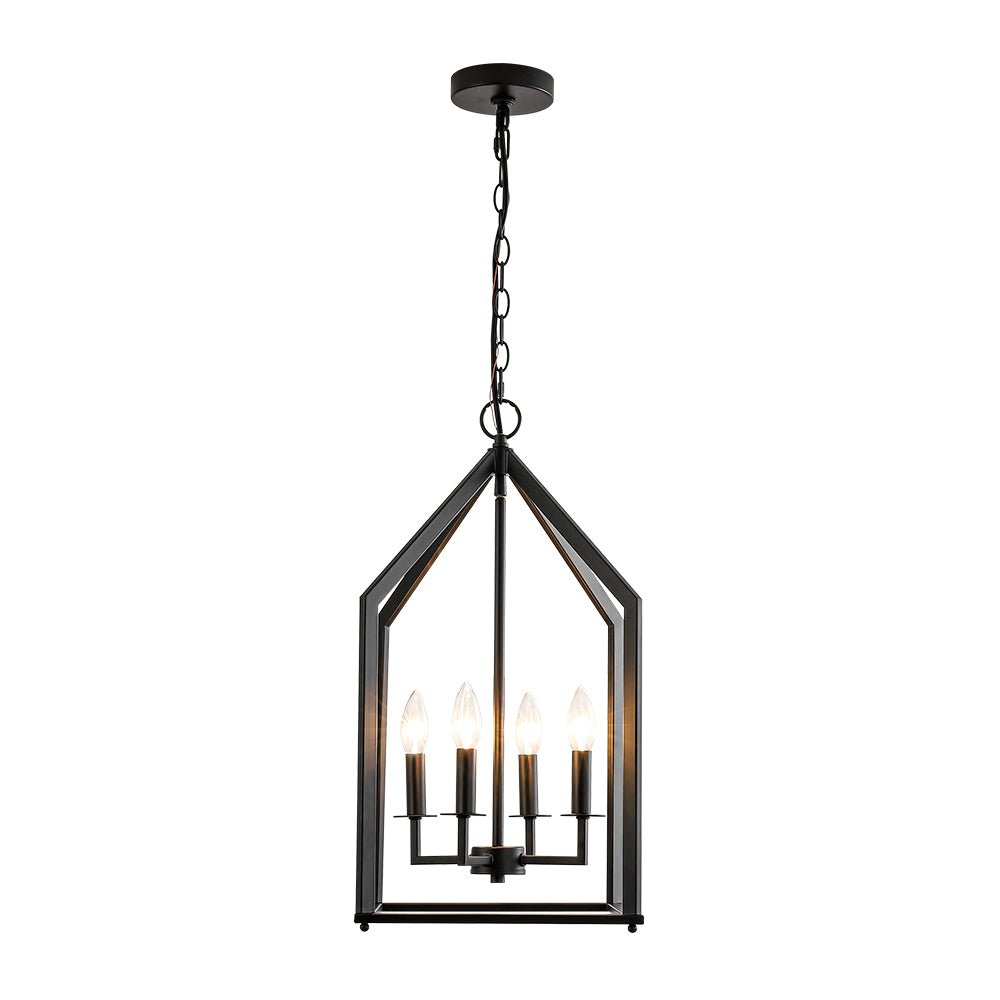 Gloruvix Farmhouse Candle Style Black Metal Lantern Pendant Light