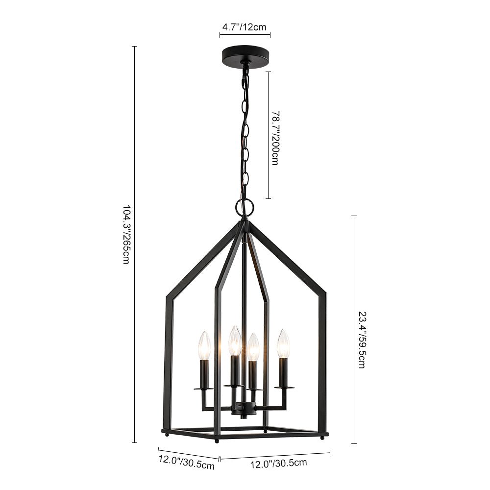 Gloruvix Farmhouse Candle Style Black Metal Lantern Pendant Light
