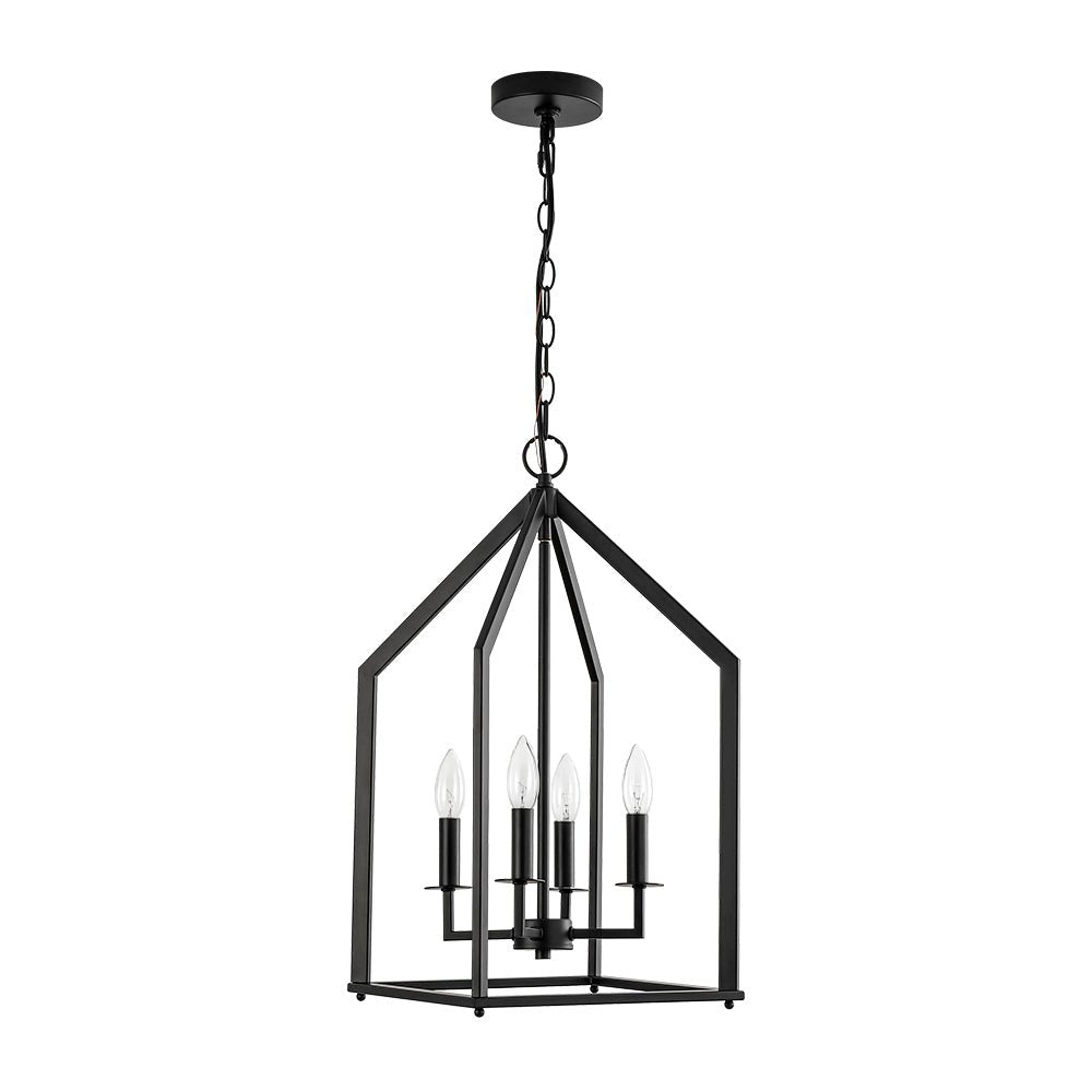 Gloruvix Farmhouse Candle Style Black Metal Lantern Pendant Light