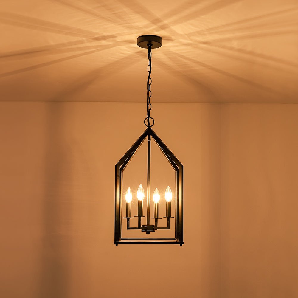Gloruvix Farmhouse Candle Style Black Metal Lantern Pendant Light