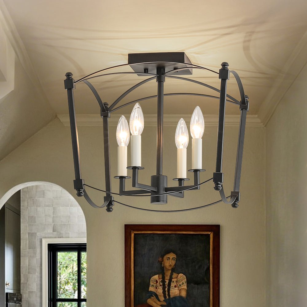 Luston Antique Candle Style Metal Semi Flush Ceiling Light