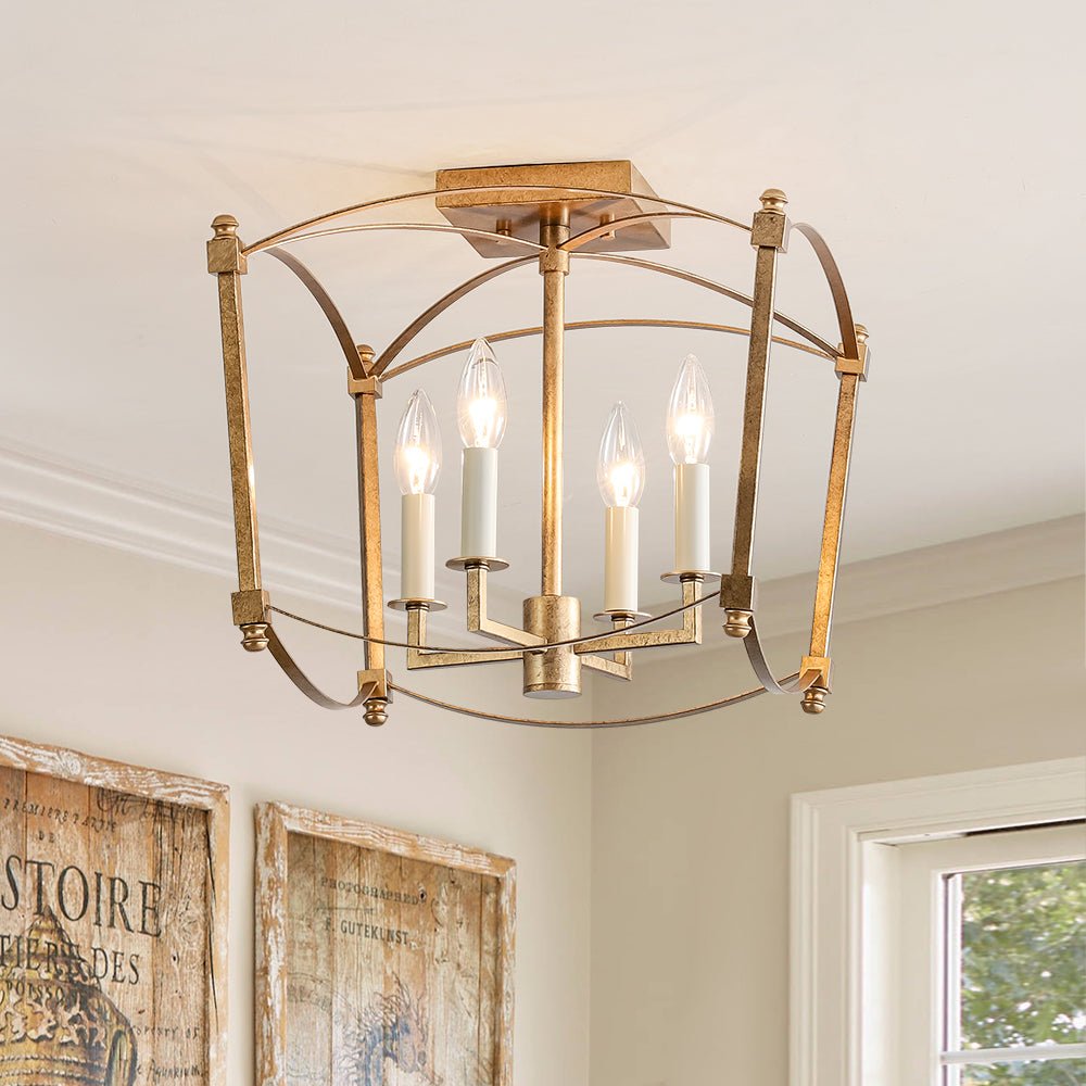 Luston Antique Candle Style Metal Semi Flush Ceiling Light