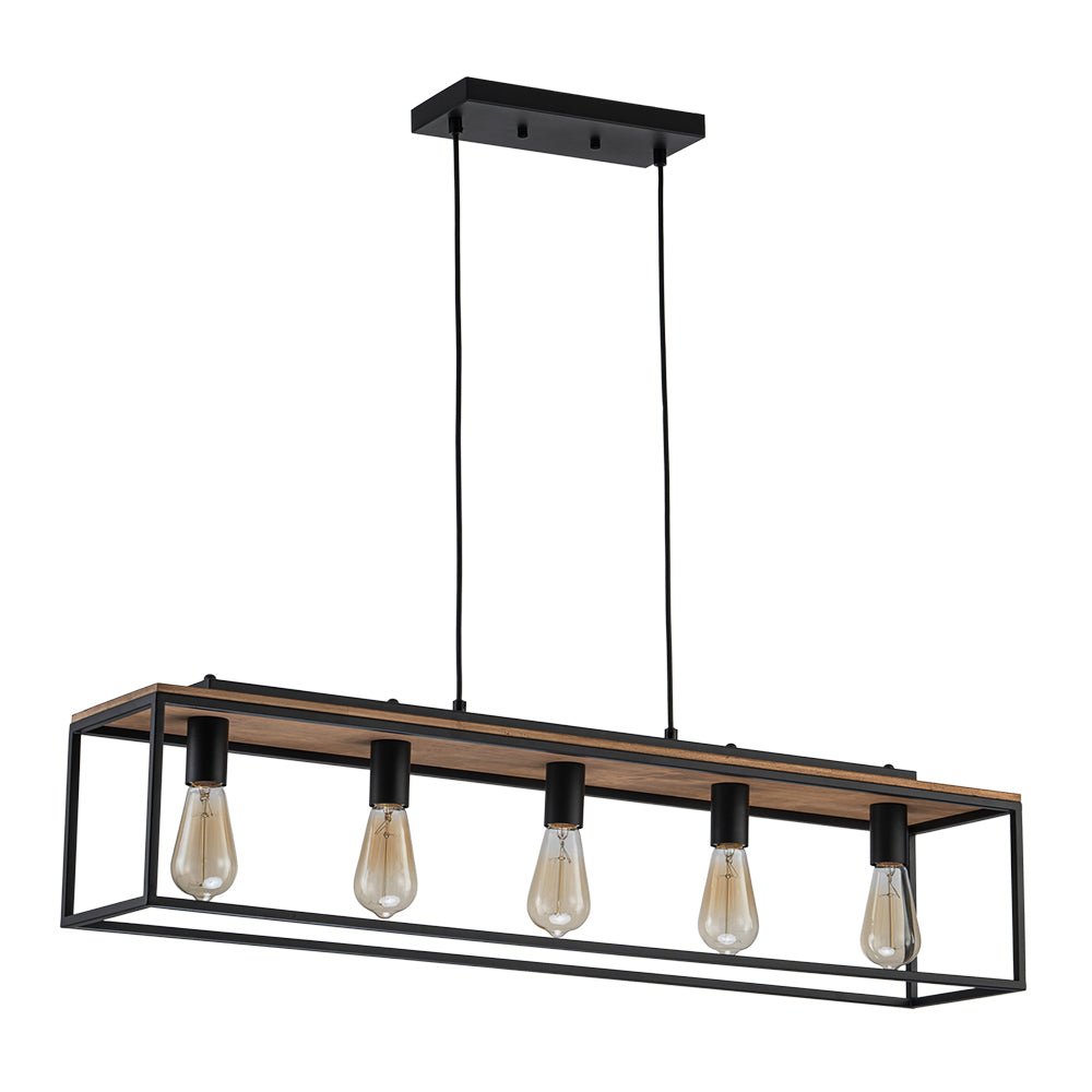 Tinduva Aged Oak Rectangle Cage Metal Chandelier