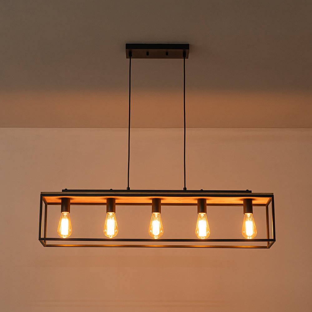 Tinduva Aged Oak Rectangle Cage Metal Chandelier