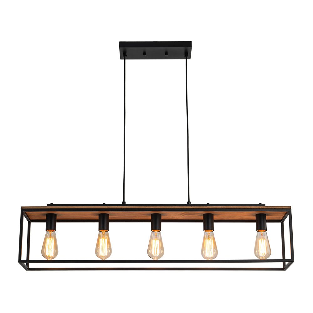 Tinduva Aged Oak Rectangle Cage Metal Chandelier