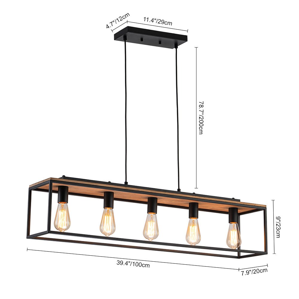Tinduva Aged Oak Rectangle Cage Metal Chandelier