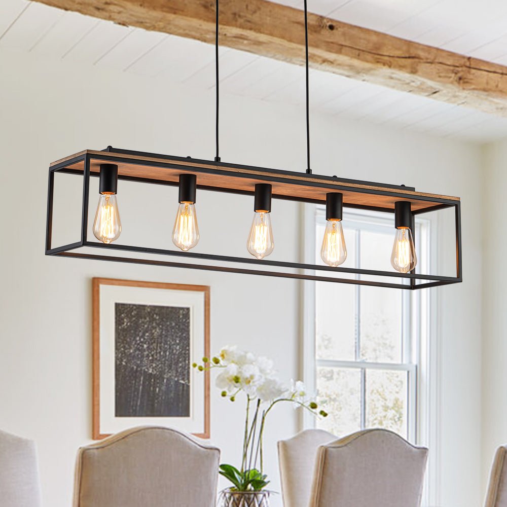 Tinduva Aged Oak Rectangle Cage Metal Chandelier
