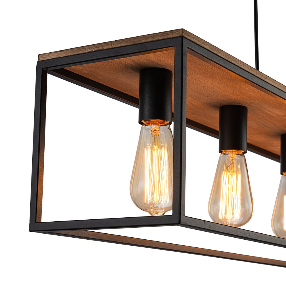 Tinduva Aged Oak Rectangle Cage Metal Chandelier
