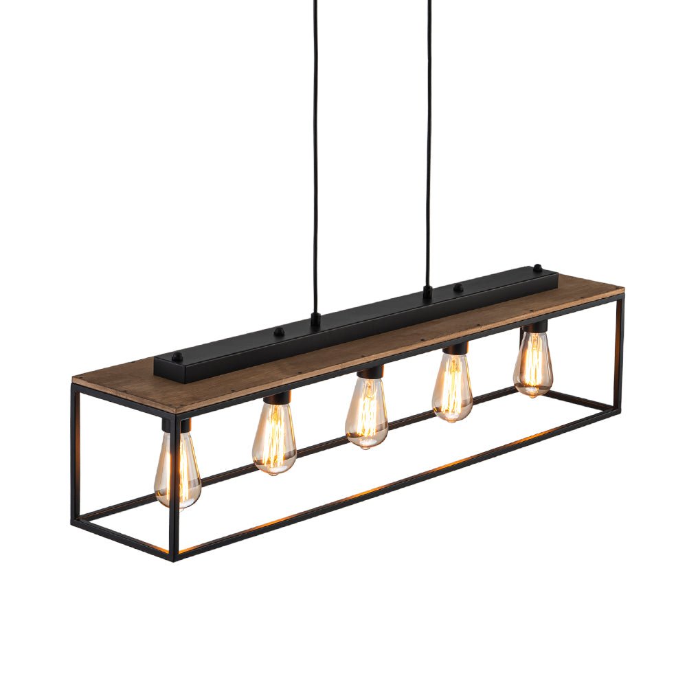Tinduva Aged Oak Rectangle Cage Metal Chandelier