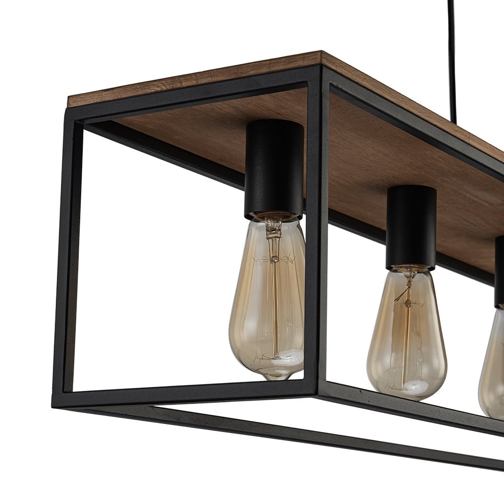 Tinduva Aged Oak Rectangle Cage Metal Chandelier