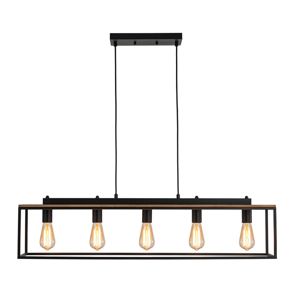 Tinduva Aged Oak Rectangle Cage Metal Chandelier
