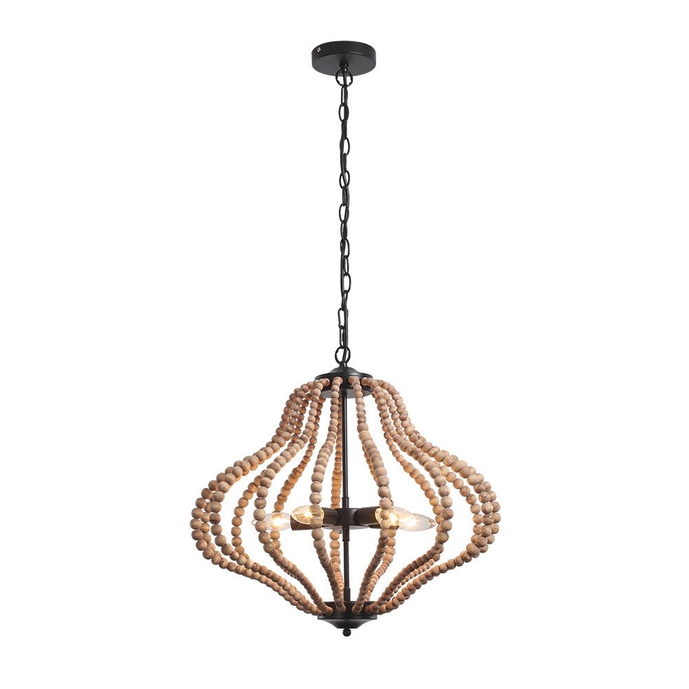 Fljotuvya Bohemian Rustic Bead Cage Wood Pendant Light 