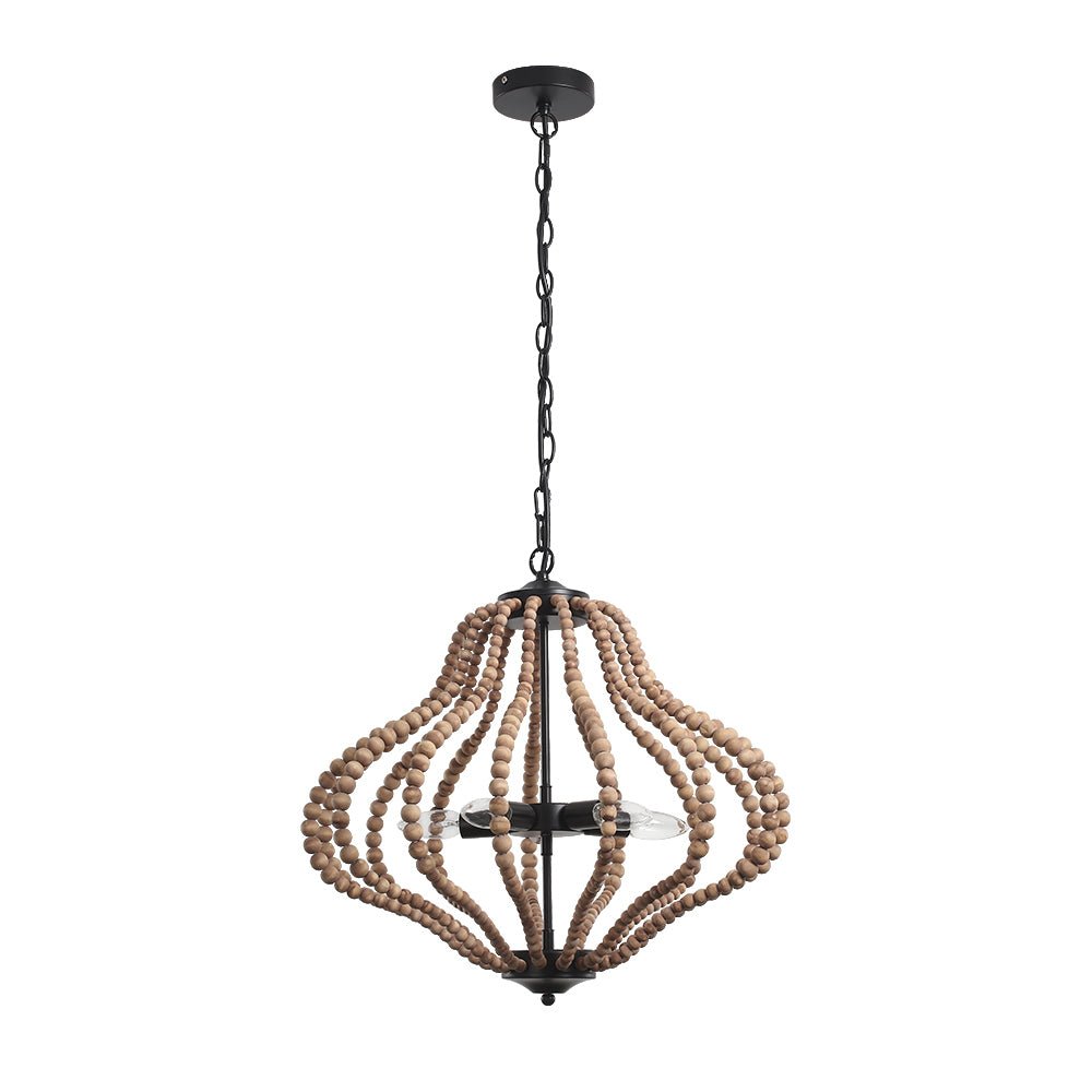 Fljotuvya Bohemian Rustic Bead Cage Wood Pendant Light 