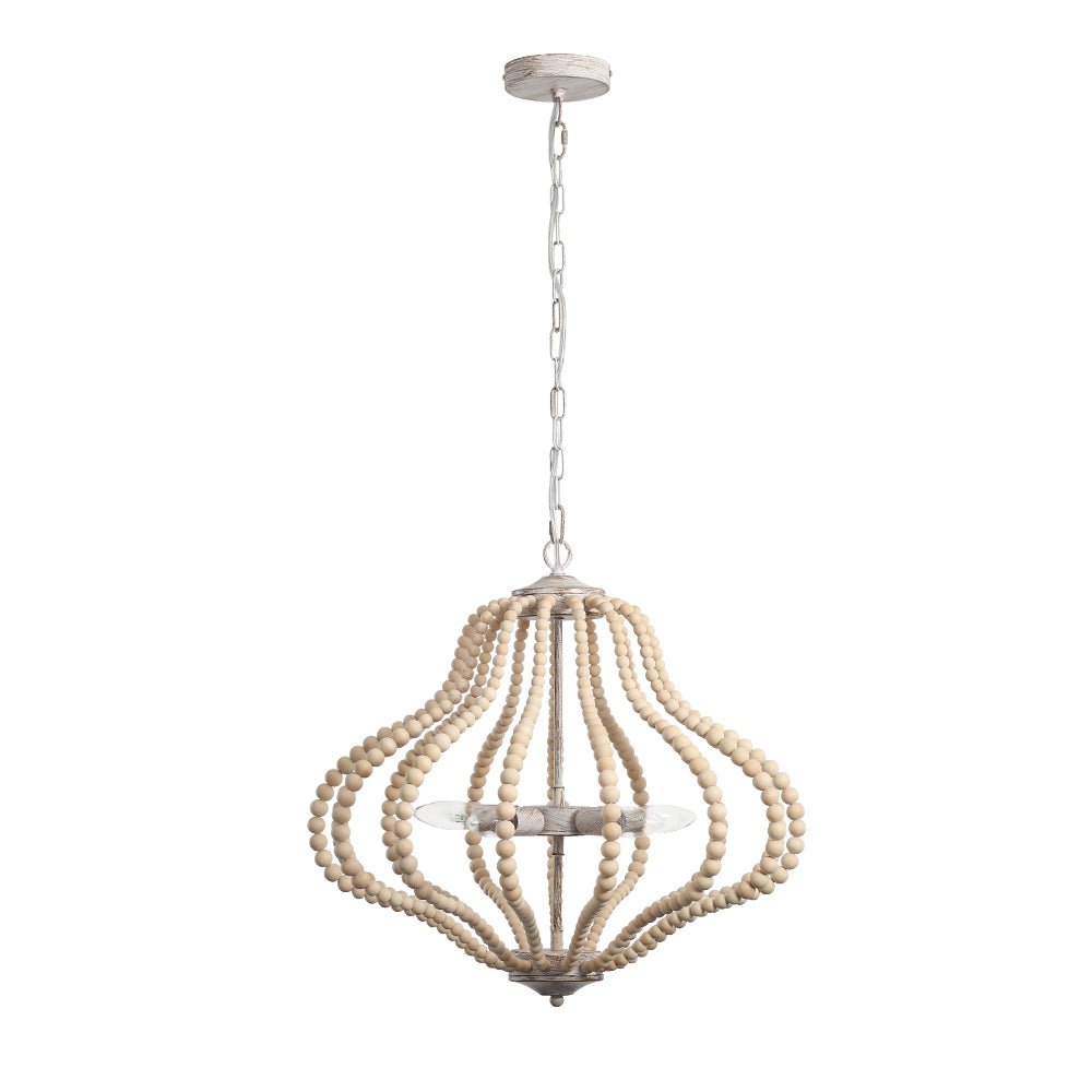 Fljotuvya Bohemian Rustic Bead Cage Wood Pendant Light 