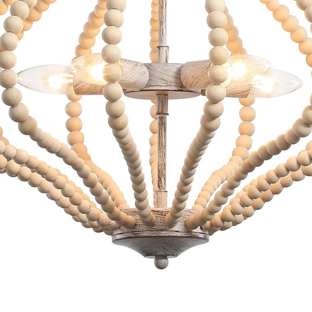 Fljotuvya Bohemian Rustic Bead Cage Wood Pendant Light 