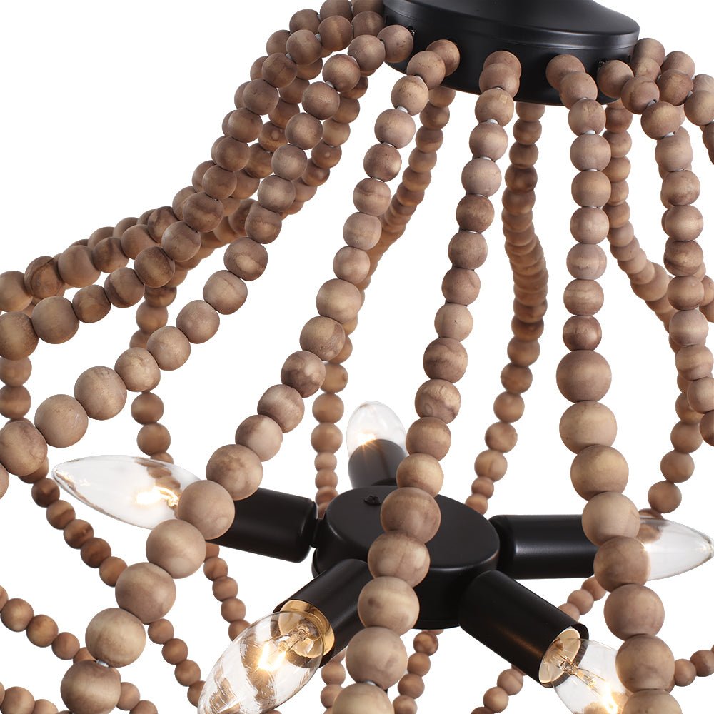 Fljotuvya Bohemian Rustic Bead Cage Wood Pendant Light 