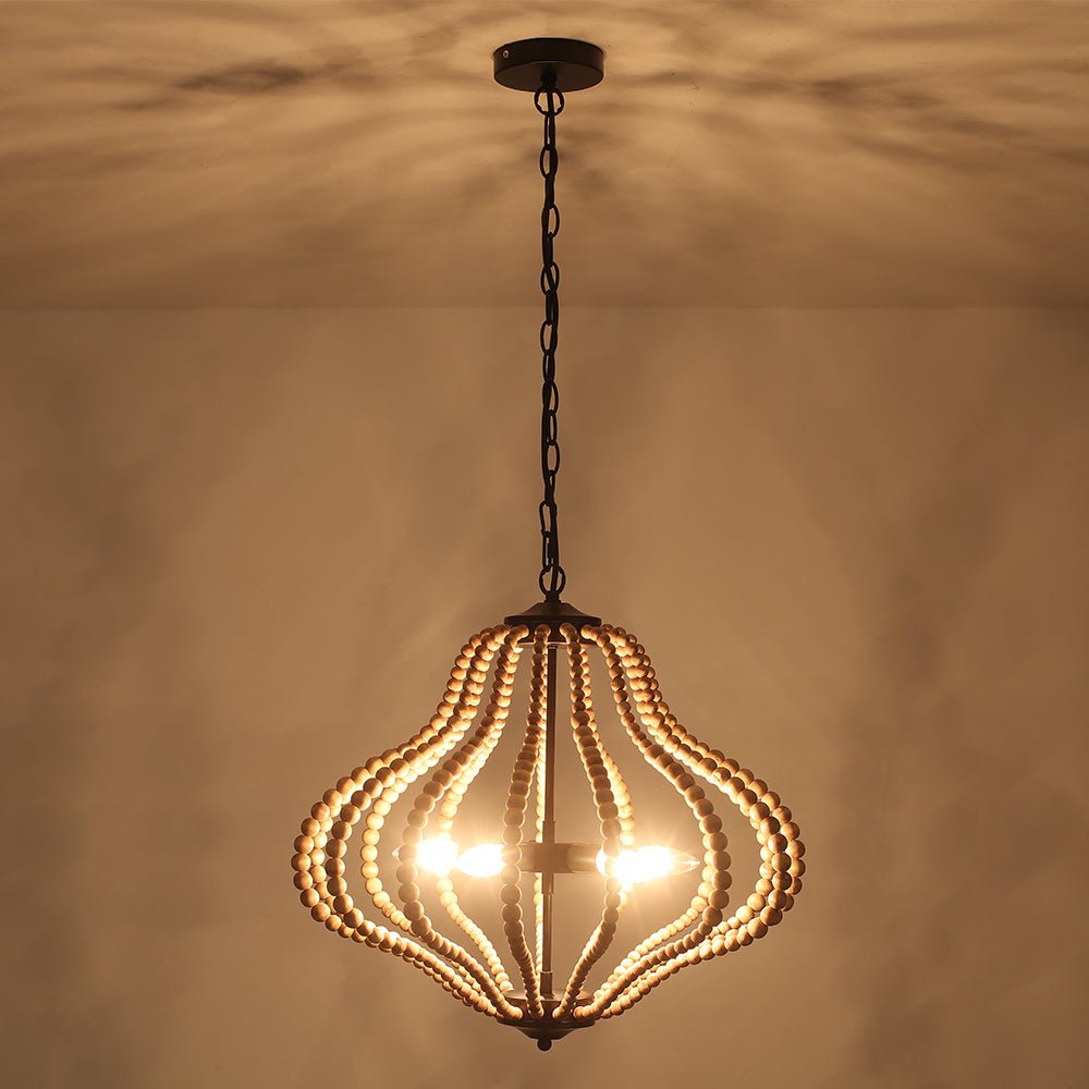 Fljotuvya Bohemian Rustic Bead Cage Wood Pendant Light 