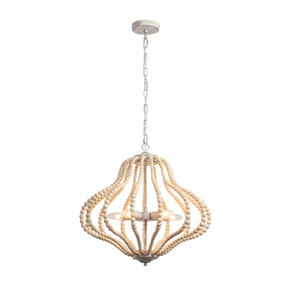 Fljotuvya Bohemian Rustic Bead Cage Wood Pendant Light 