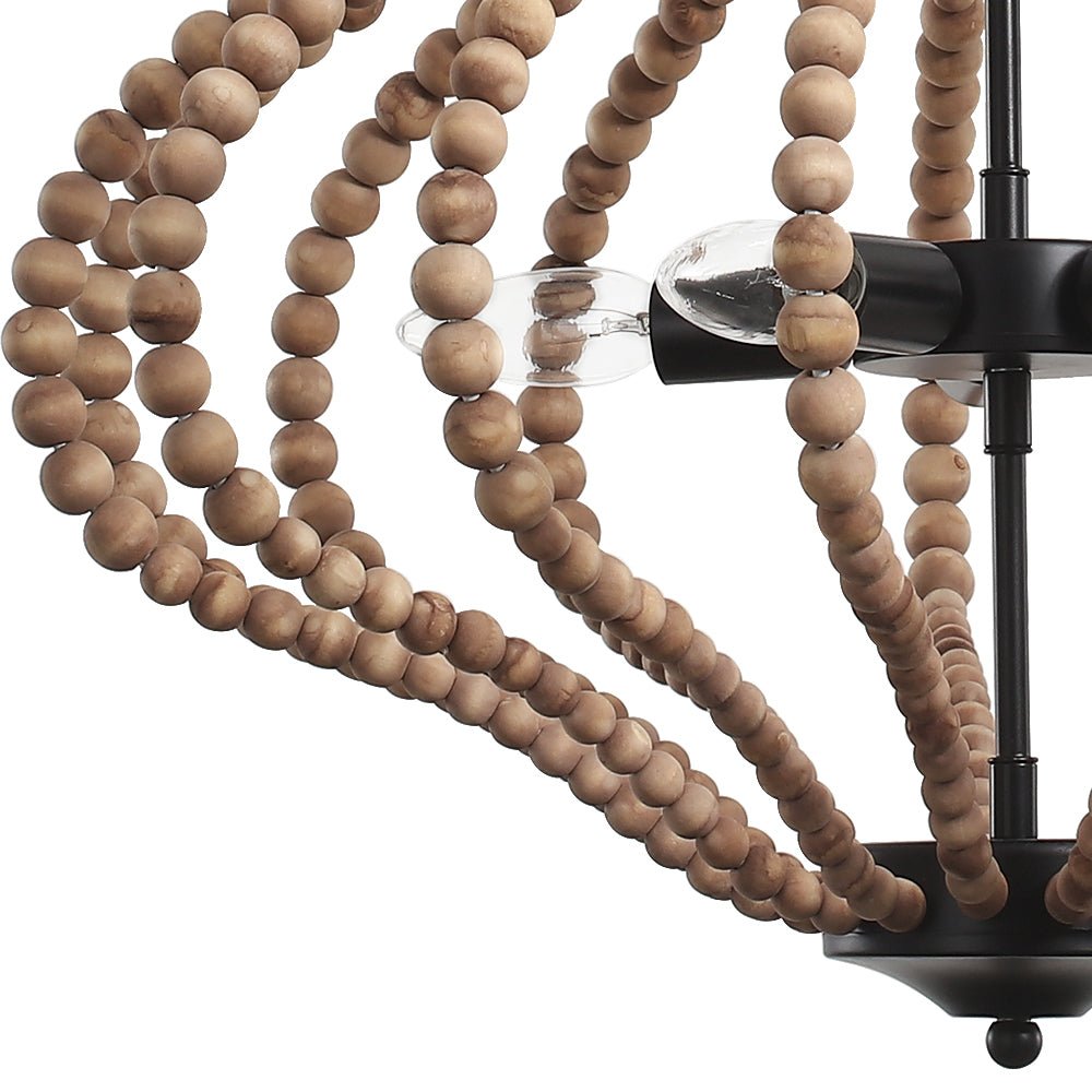 Fljotuvya Bohemian Rustic Bead Cage Wood Pendant Light 