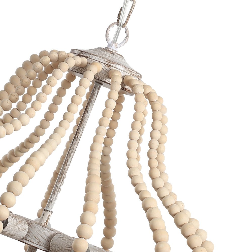 Fljotuvya Bohemian Rustic Bead Cage Wood Pendant Light 