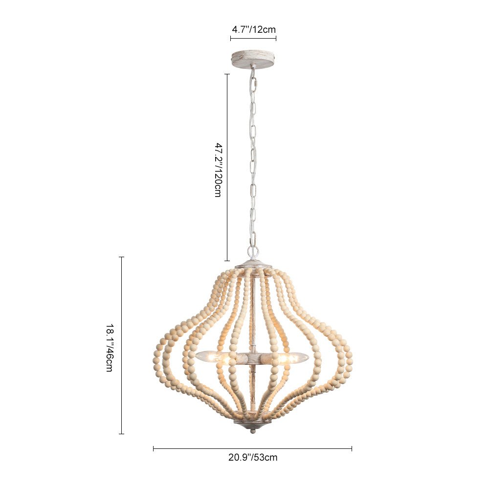 Fljotuvya Bohemian Rustic Bead Cage Wood Pendant Light 