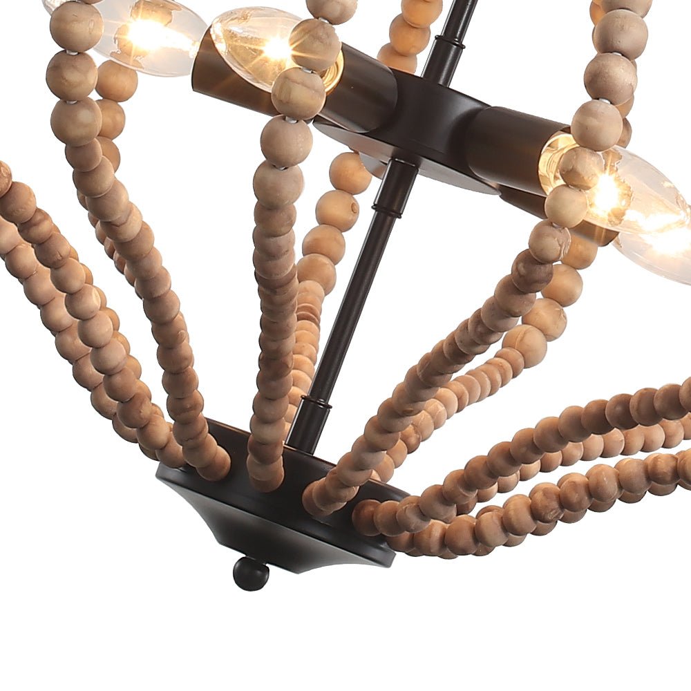 Fljotuvya Bohemian Rustic Bead Cage Wood Pendant Light 