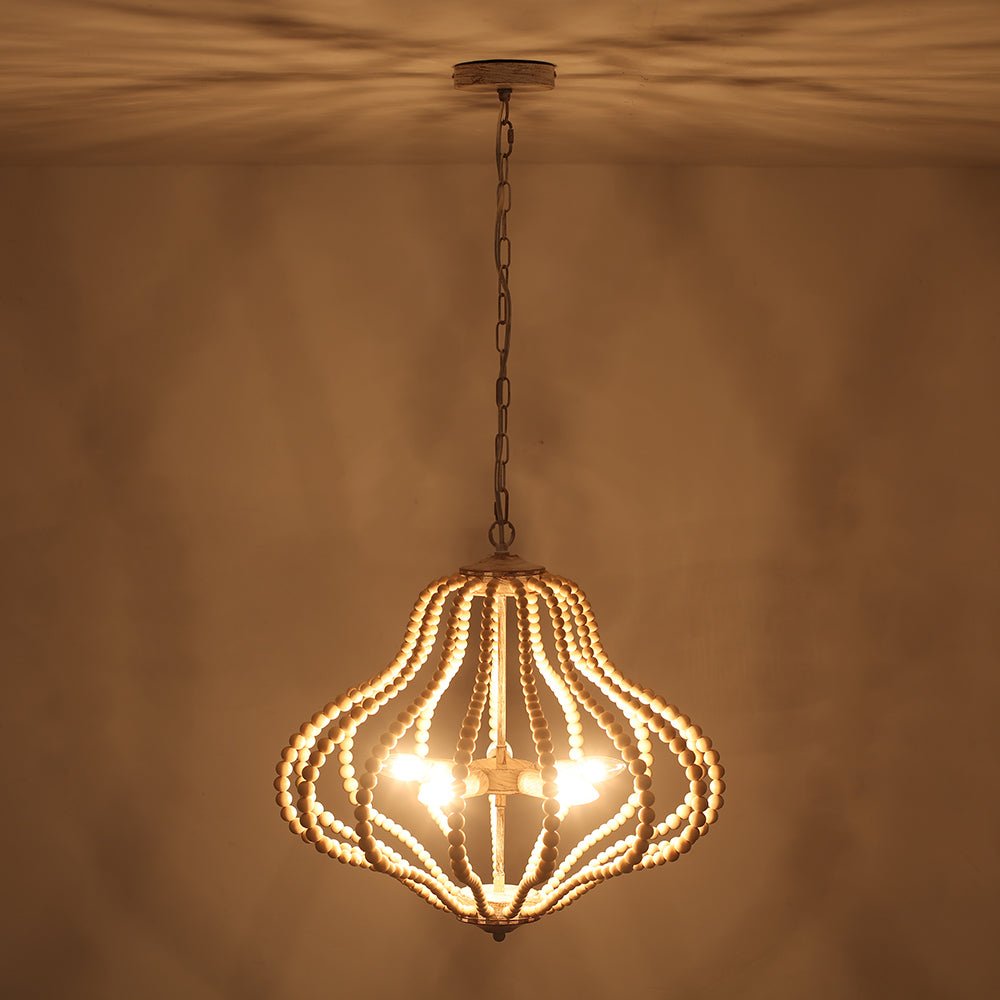 Fljotuvya Bohemian Rustic Bead Cage Wood Pendant Light 