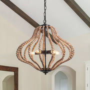 Fljotuvya Bohemian Rustic Bead Cage Wood Pendant Light 