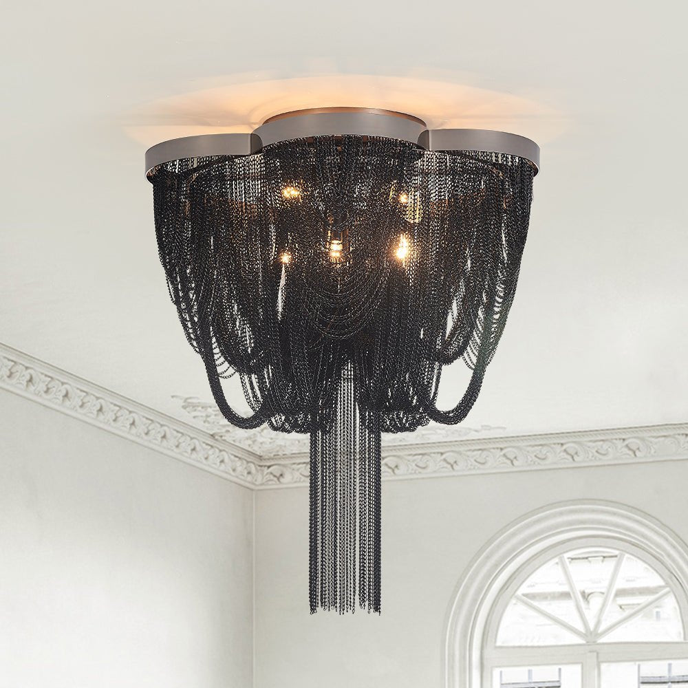 Plotuva Metal Empire Chain Tassel Flush Mount Ceiling Light