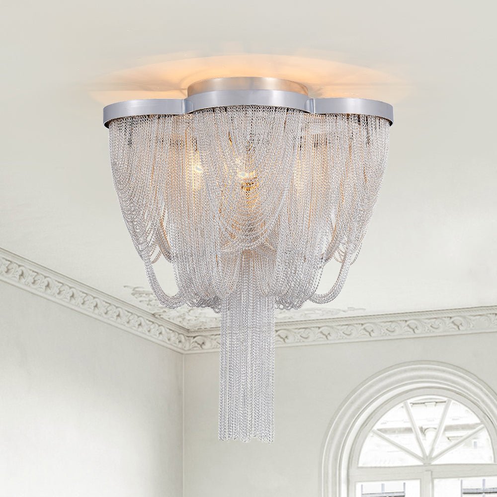 Plotuva Metal Empire Chain Tassel Flush Mount Ceiling Light