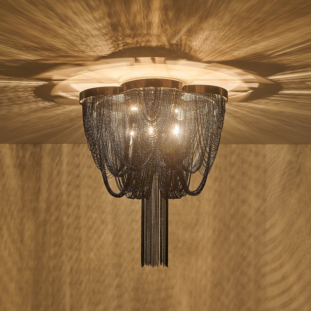 Plotuva Metal Empire Chain Tassel Flush Mount Ceiling Light