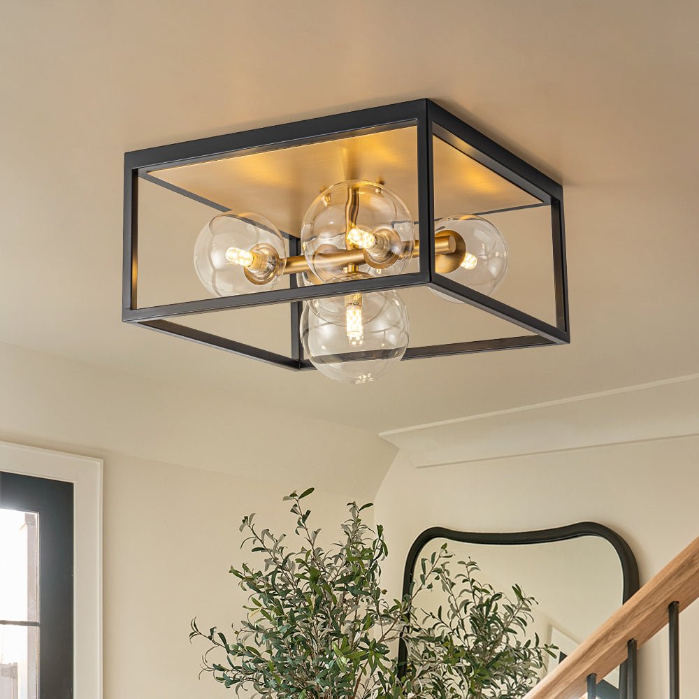 Raudun Square Box Globe Glass Flush Mount Light
