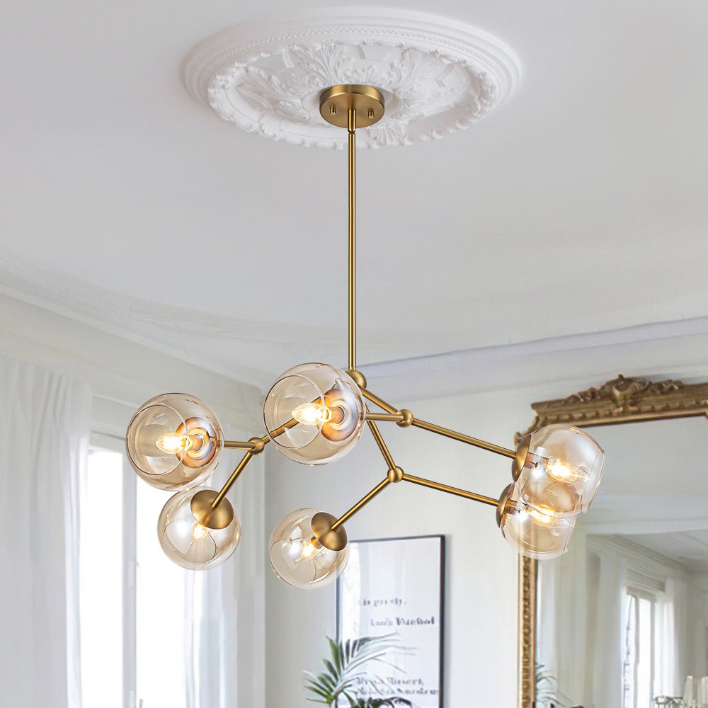 Eirikuvum Globe Branch Sputnik Amber Glass Chandelier