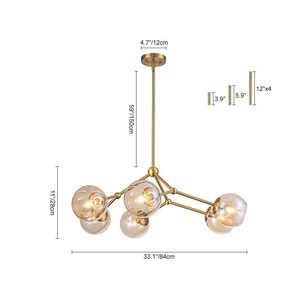 Eirikuvum Globe Branch Sputnik Amber Glass Chandelier