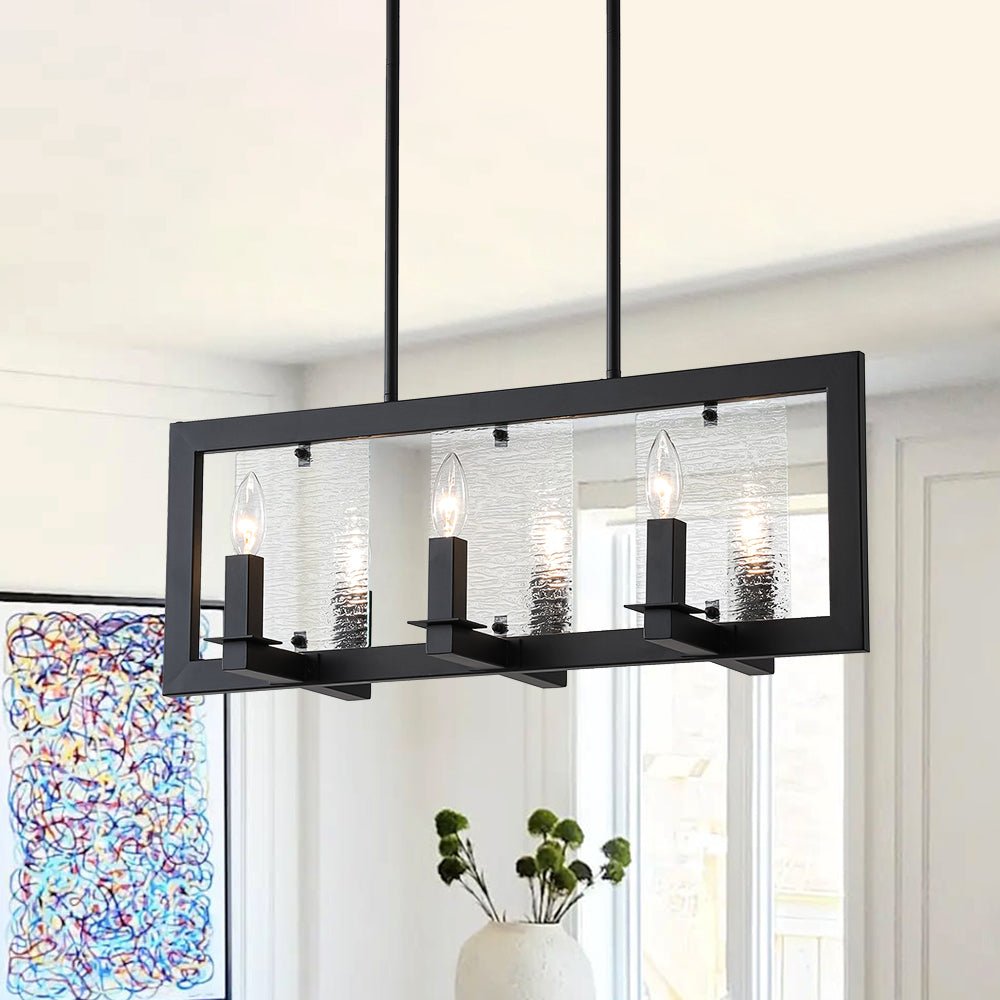 Dvaluvyx Candle Ripple Black Rectangle Glass Pendant Light