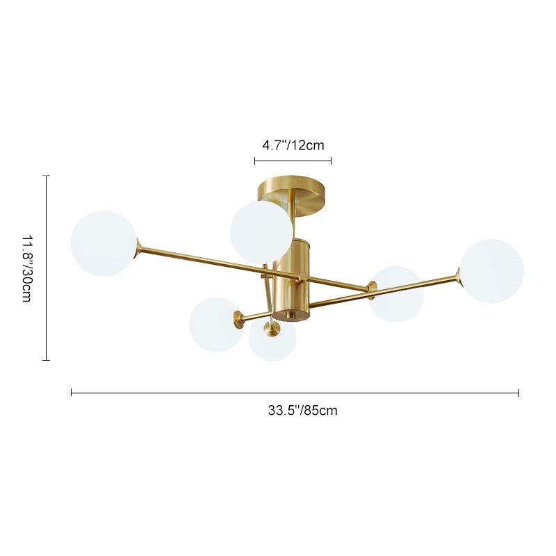 Odin Modern Linear Sputnik Glass Semi Flush Ceiling Light