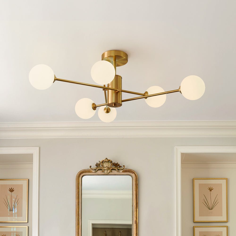 Odin Modern Linear Sputnik Glass Semi Flush Ceiling Light