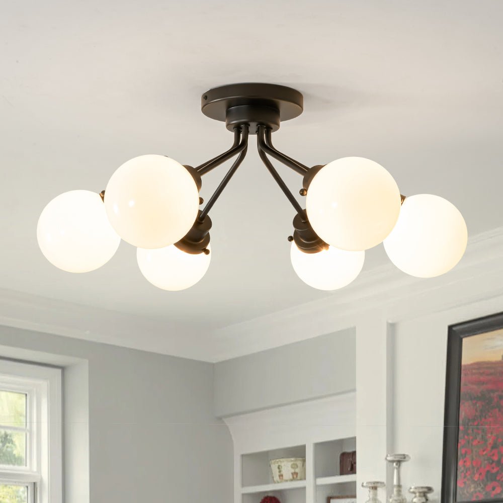 Blikunix Globe Sputnik Opal Glass Semi Flush Mount Ceiling Light