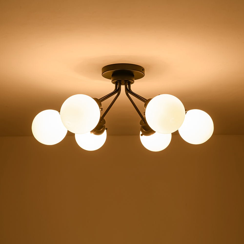 Blikunix Globe Sputnik Opal Glass Semi Flush Mount Ceiling Light