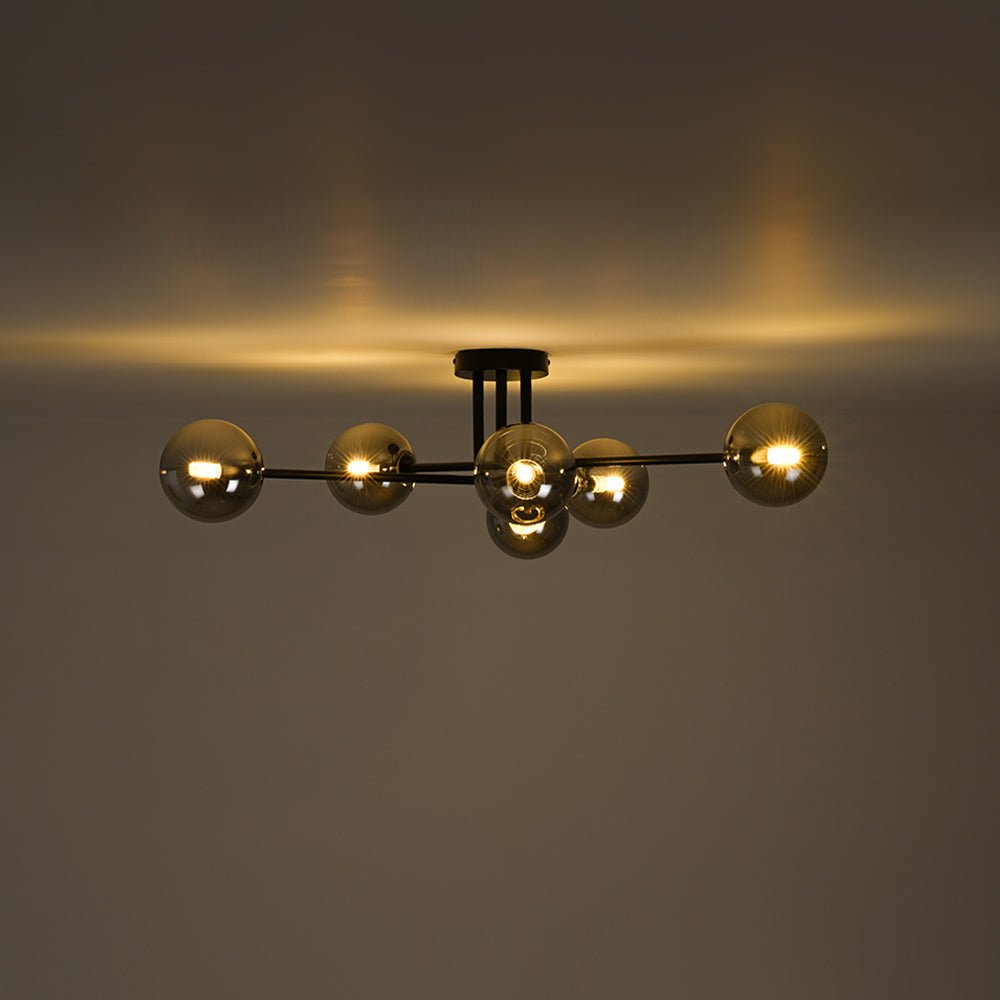 Xenuvium Globe Linear Sputnik Smoked Glass Semi Flush Ceiling Light