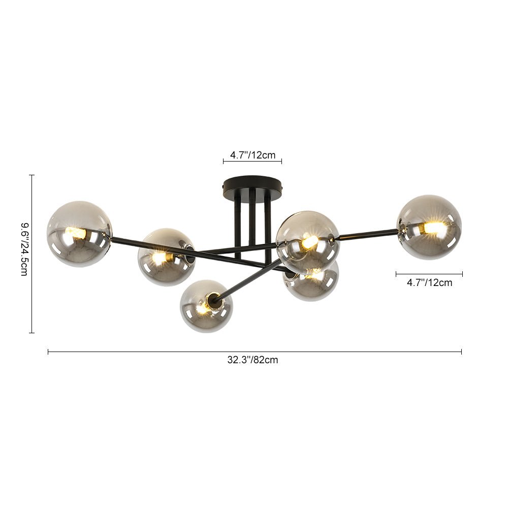 Xenuvium Globe Linear Sputnik Smoked Glass Semi Flush Ceiling Light