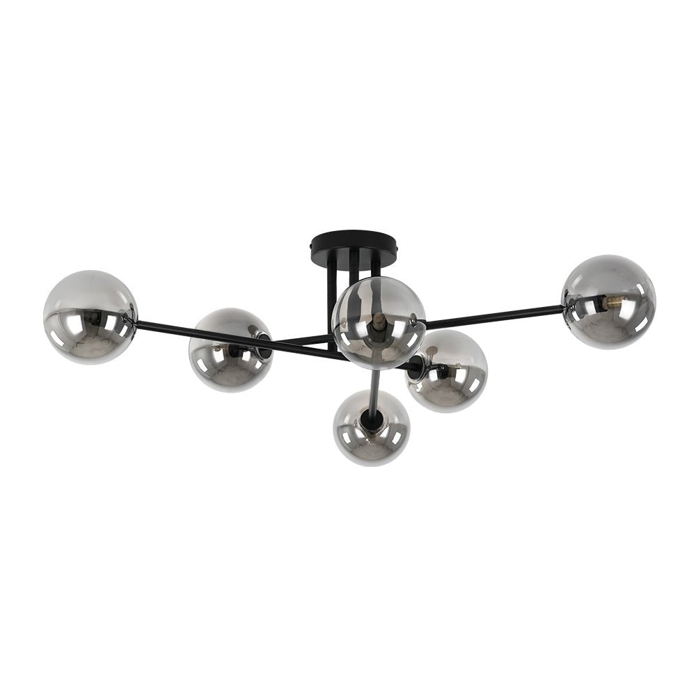 Xenuvium Globe Linear Sputnik Smoked Glass Semi Flush Ceiling Light