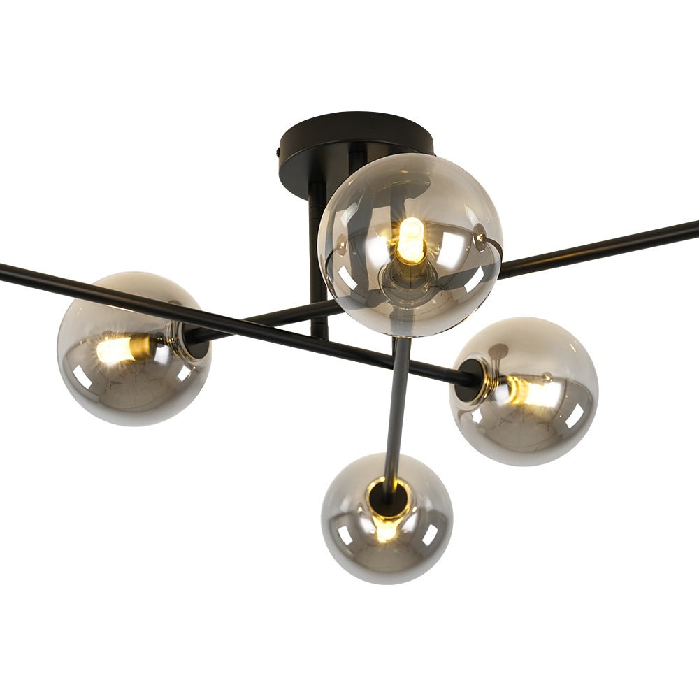 Xenuvium Globe Linear Sputnik Smoked Glass Semi Flush Ceiling Light