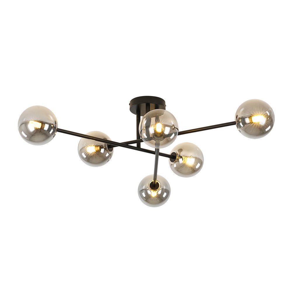 Xenuvium Globe Linear Sputnik Smoked Glass Semi Flush Ceiling Light