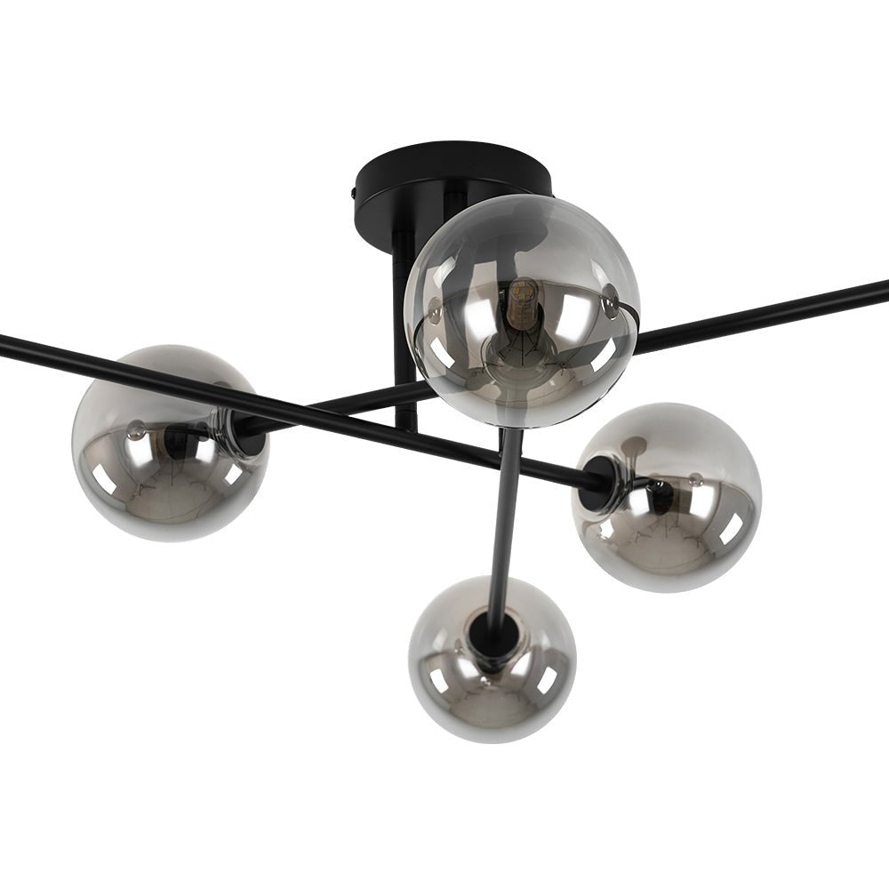 Xenuvium Globe Linear Sputnik Smoked Glass Semi Flush Ceiling Light