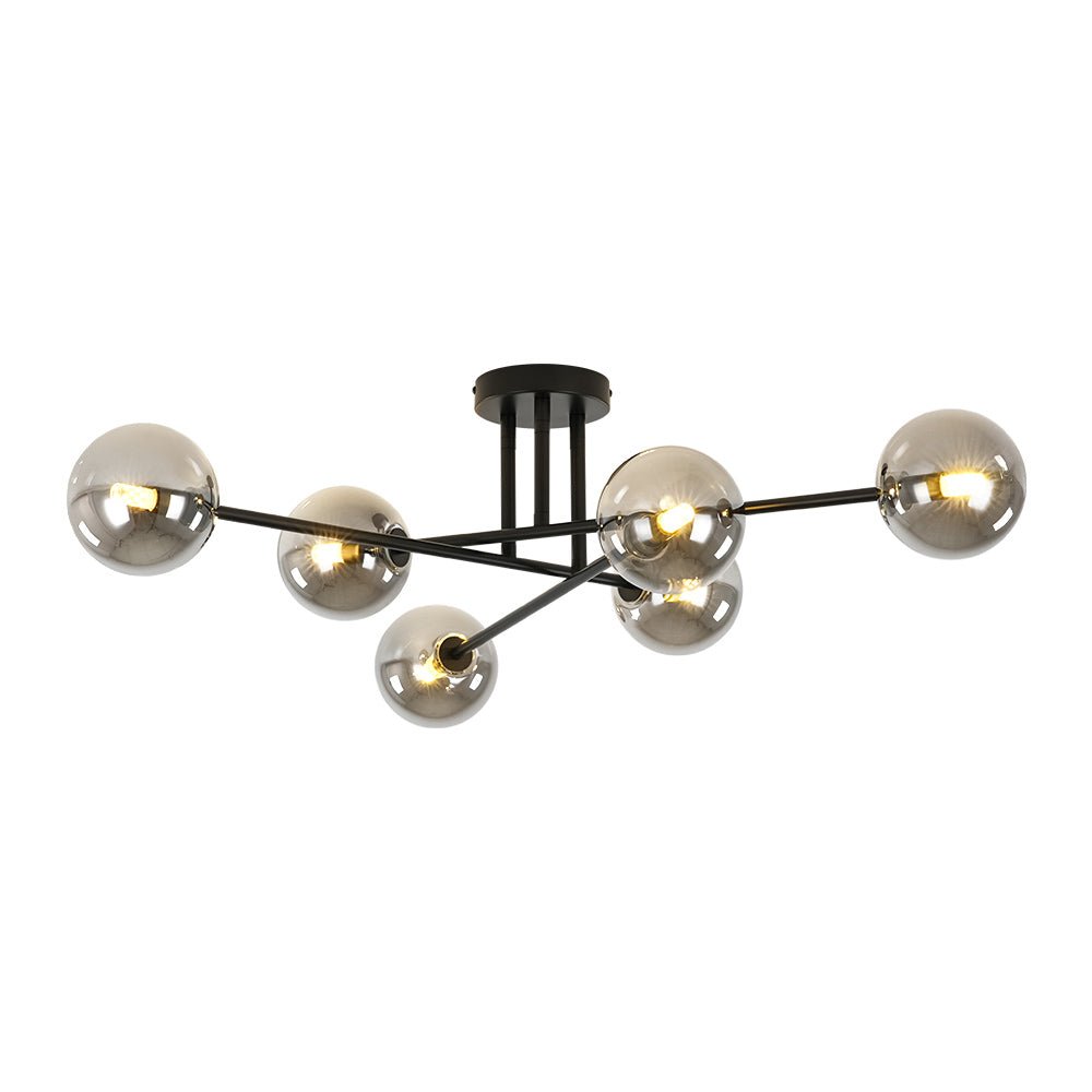 Xenuvium Globe Linear Sputnik Smoked Glass Semi Flush Ceiling Light