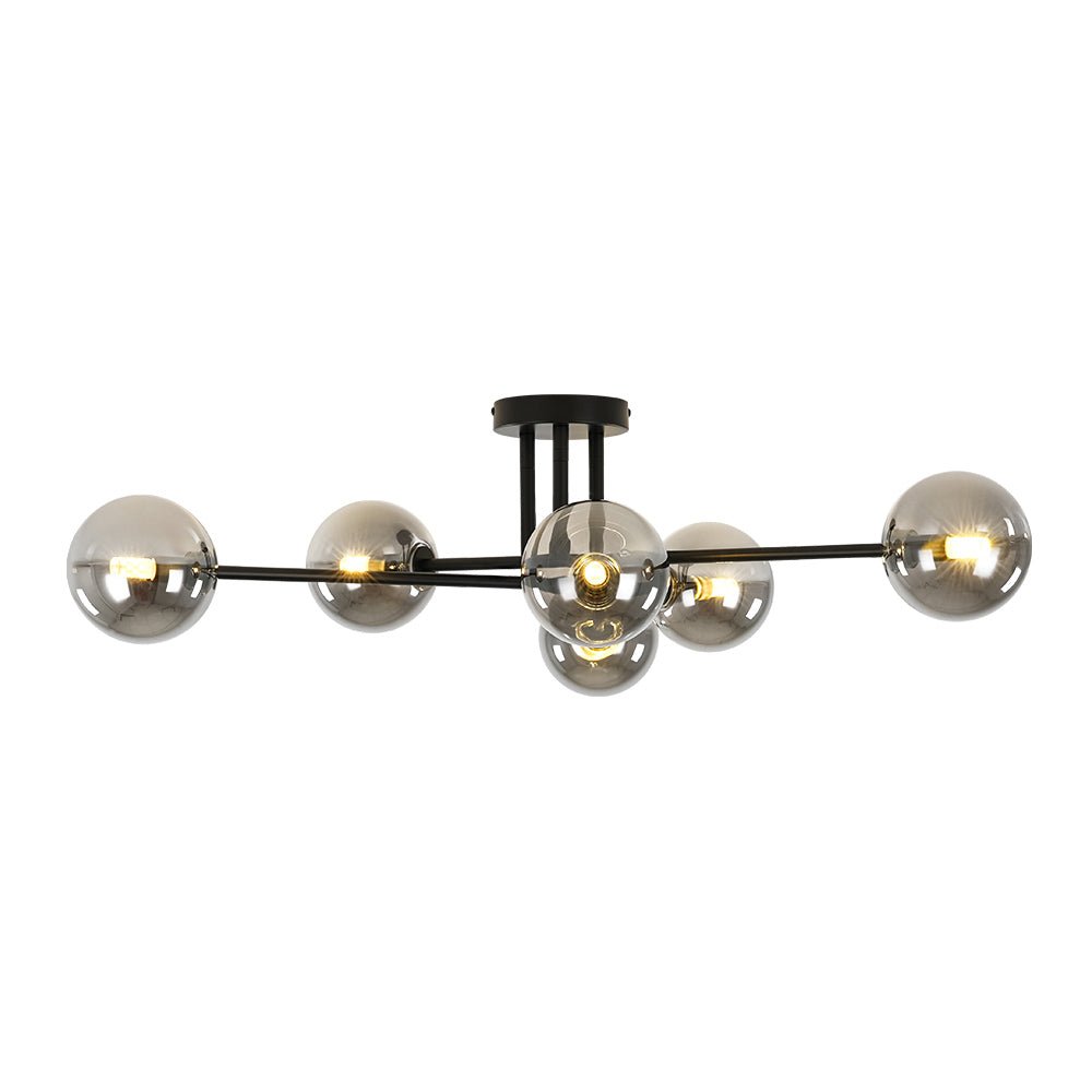 Xenuvium Globe Linear Sputnik Smoked Glass Semi Flush Ceiling Light