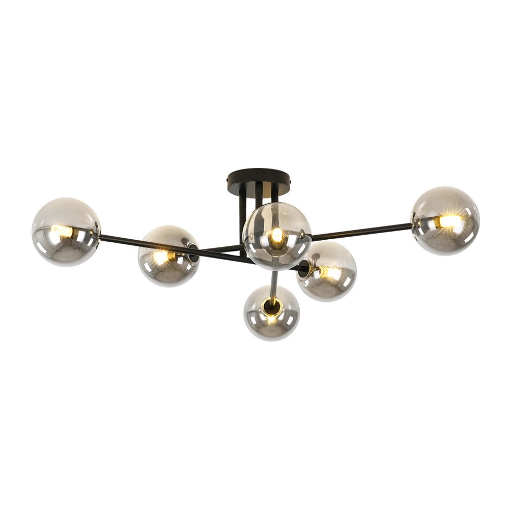 Xenuvium Globe Linear Sputnik Smoked Glass Semi Flush Ceiling Light