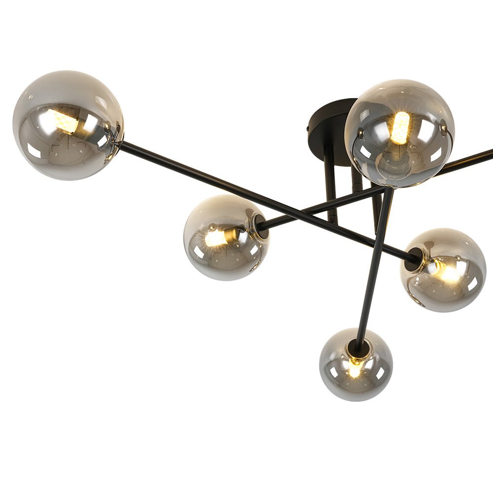 Xenuvium Globe Linear Sputnik Smoked Glass Semi Flush Ceiling Light